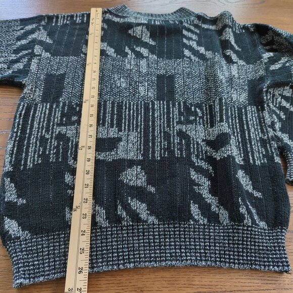 Vintage Zeppelin Sweater L Black Gray Abstract Geometric Knit Pullover 80s 90s - Picture 15 of 15